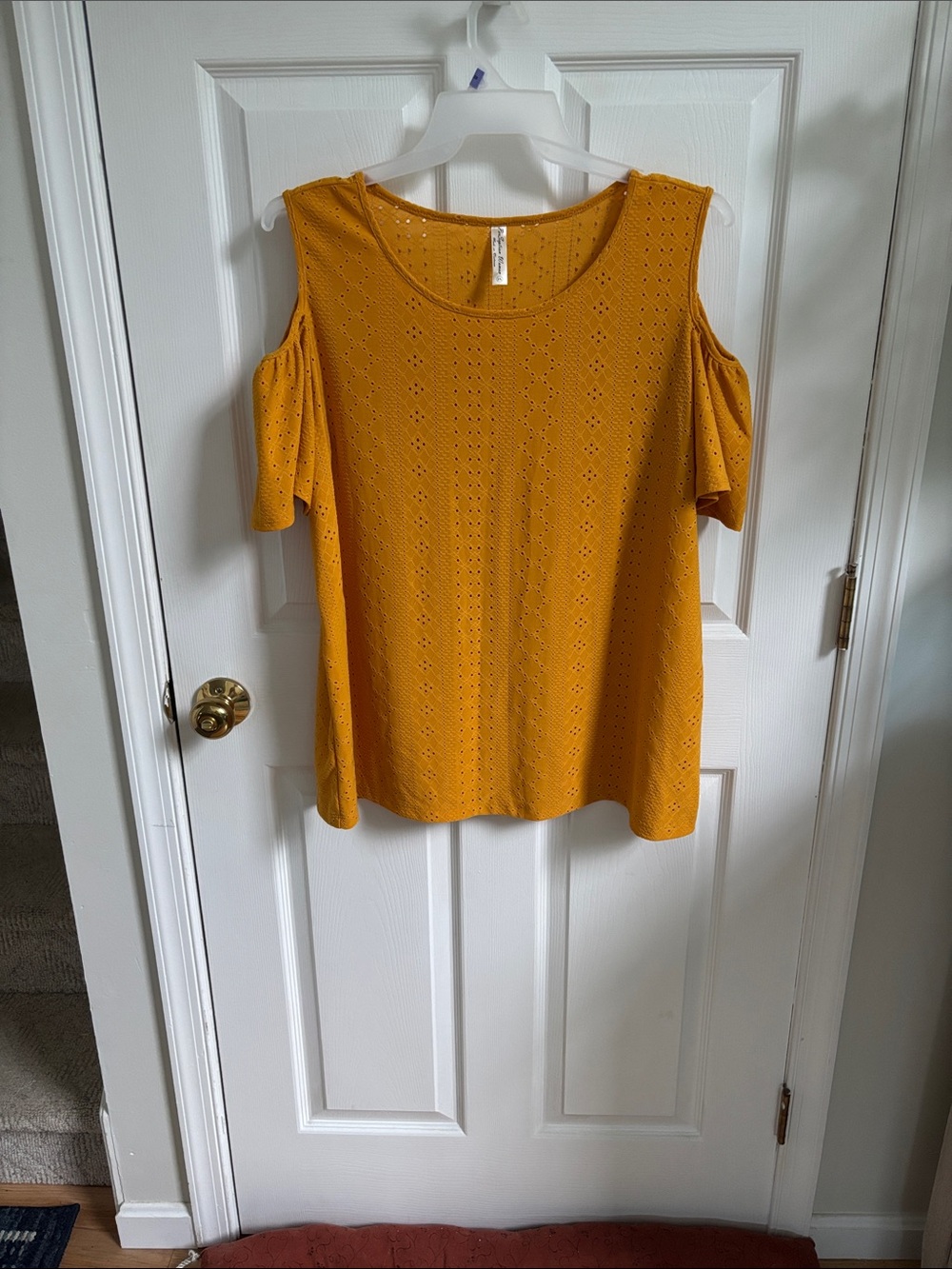 Mustard Cold-Shoulder Eyelet Women's Top size 2x